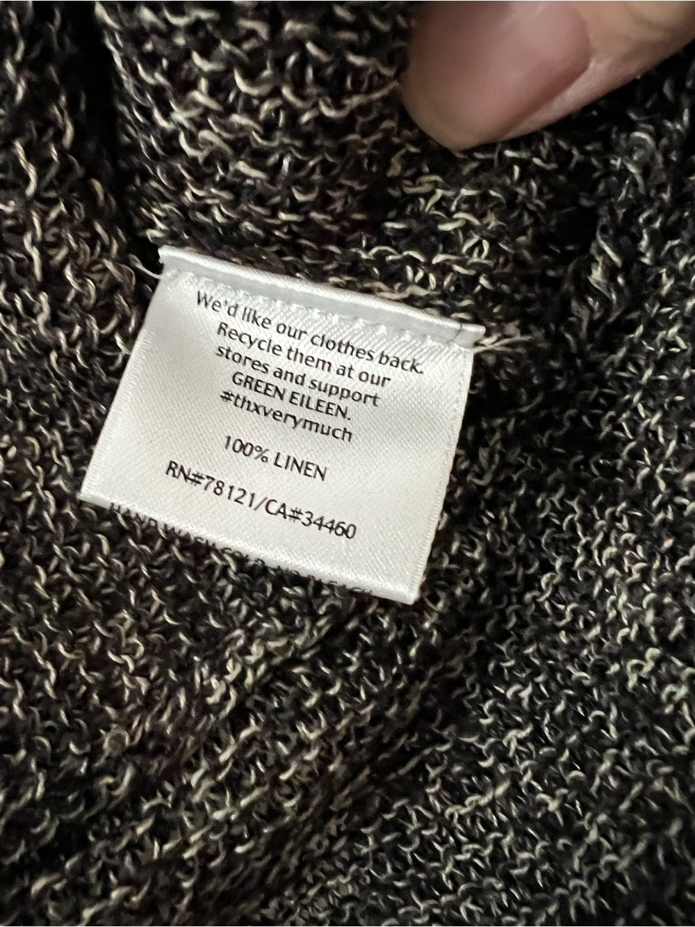 EUC — Eileen Fisher 100% Linen Open-Front Cardigan - Charcoal Gray Speckled - Picture 4 of 6